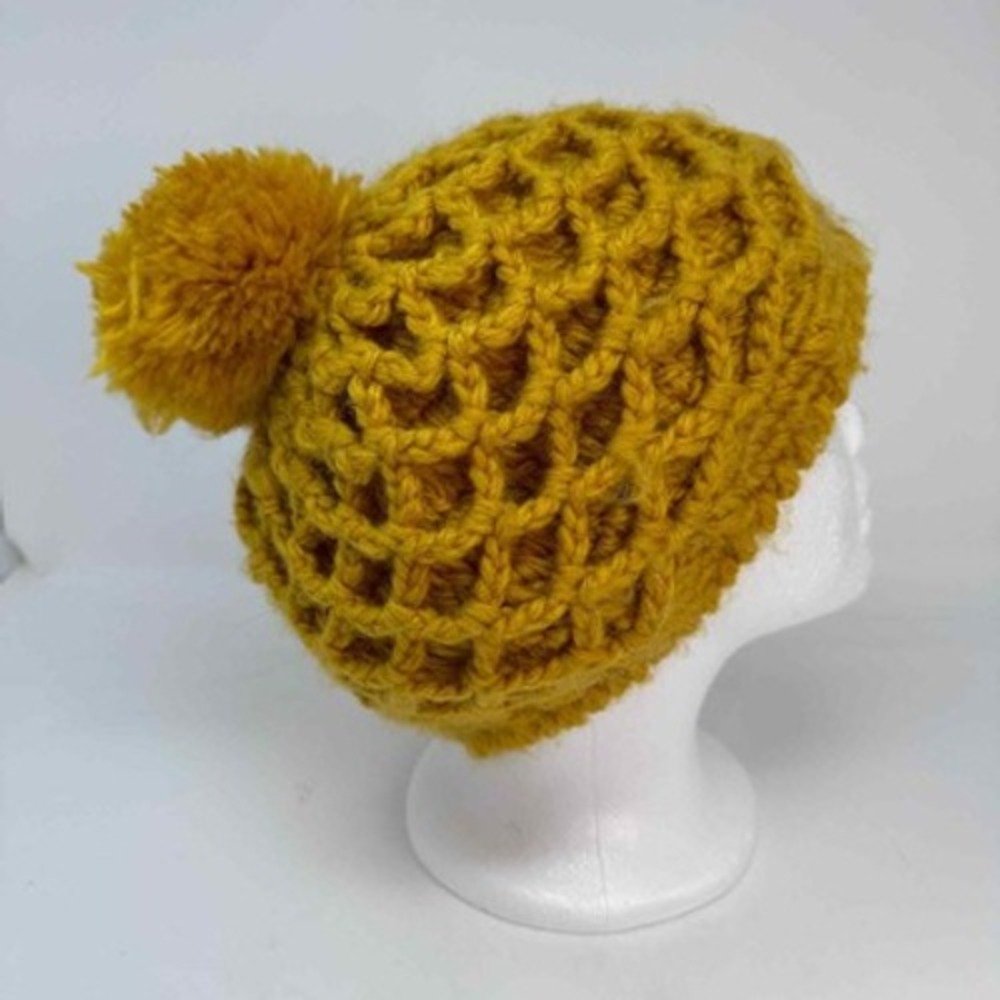Vintage Marigold Pom Super Chunky Knit Beanie Hat